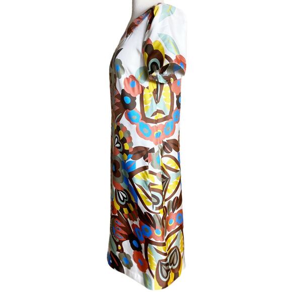 SEE BY CHLOE Silk Dress Short Sleeves Abstract Floral Shift Ivory 70s 6 /42 EUC - Picture 6 of 9